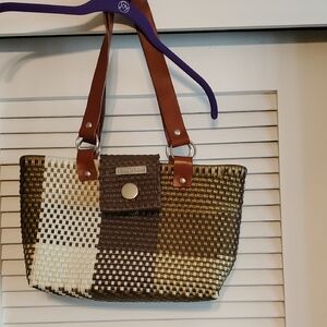 Elegant Brown and Cream Woven Tote Bag